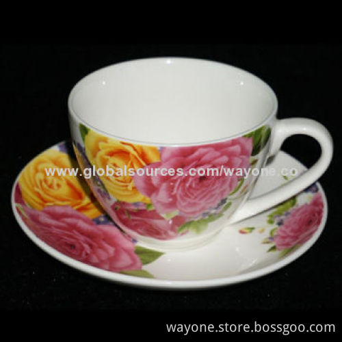 6 Set 220cc Ceramic Tea Set in Printed Gift Box, Rose Design, Ideal for Gifts, Food Safe
